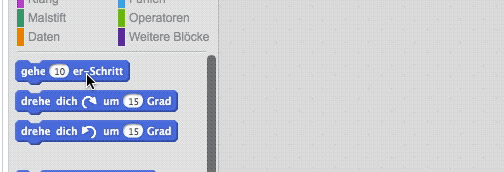 Benutzen eines Anweisungsblocks in Scratch 2.0.